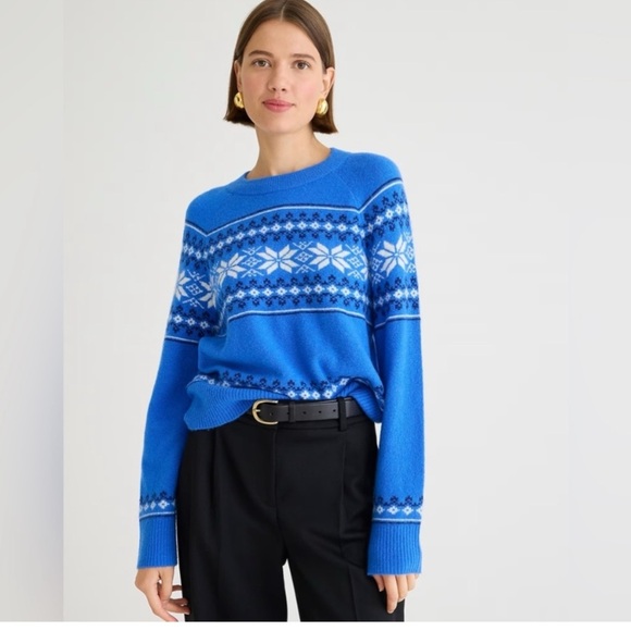 Fair Isle crewneck sweater in Supersoft yarn Bright Grotto Sz S - Picture 1 of 7